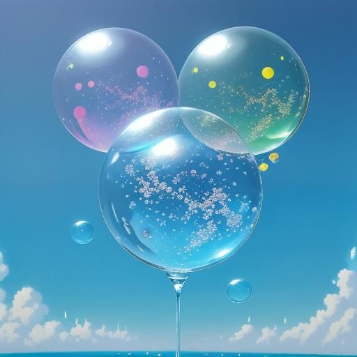Neon Soap Bubbles Adrift in Blue Sky