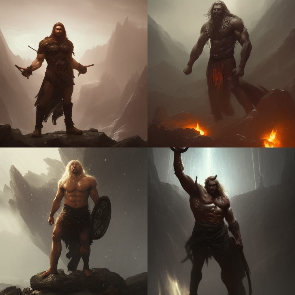 Muscular Norse God Víðarr in Dark Fantasy Style
