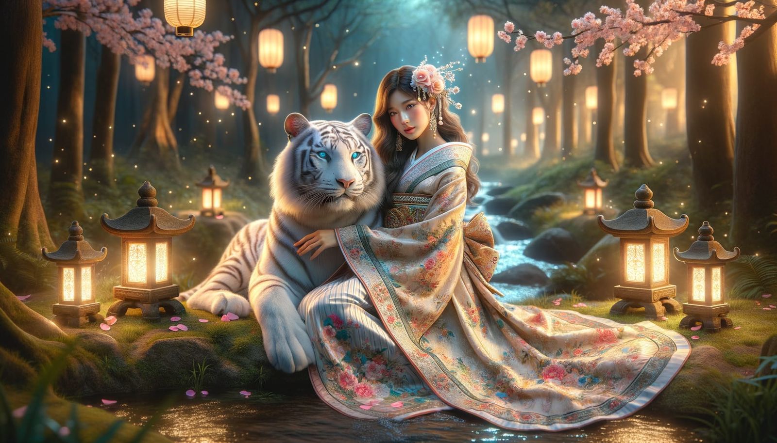 Serenely Entwined: Traditional Japanese Beauty with Majestic...