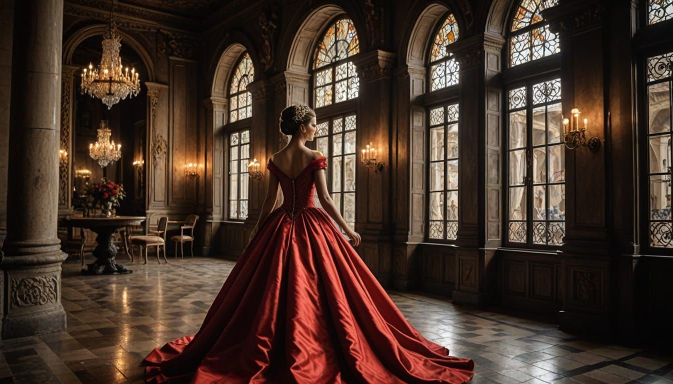 Elegant Princess in Luxurious Castle Hall, Realistic Style