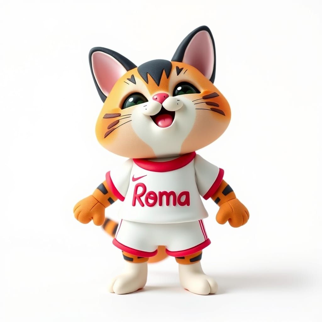 kawaii cat dressed like a footballer, with a t-shirt 'Roma'