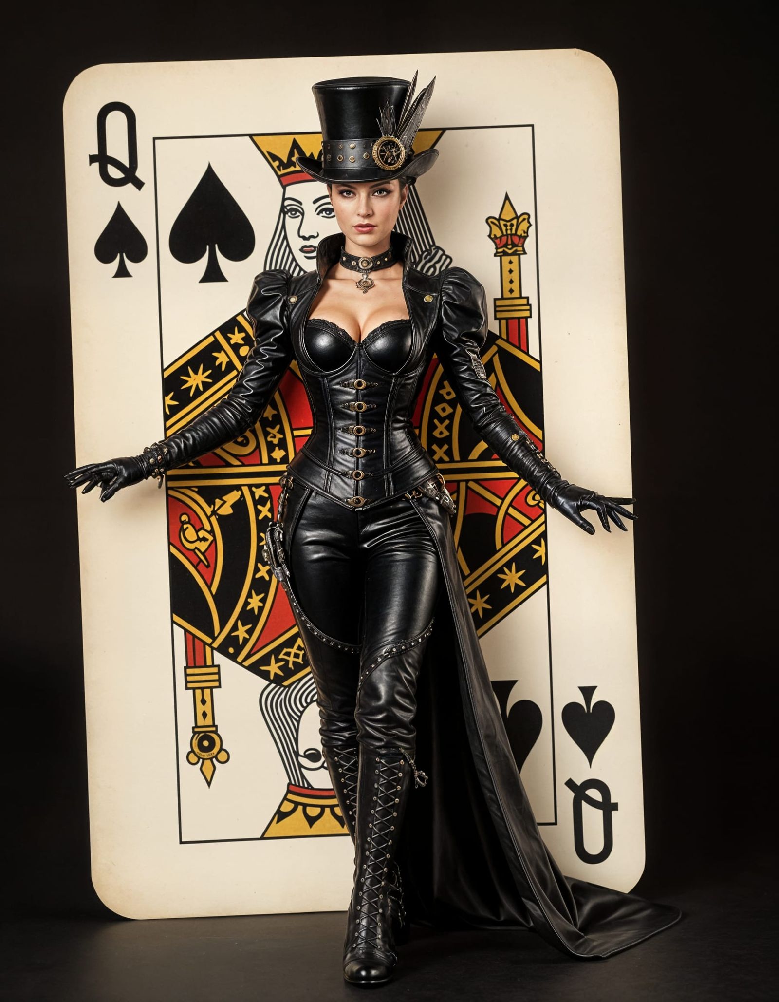 Steampunk Queen of Spades Emerges from Playing Card