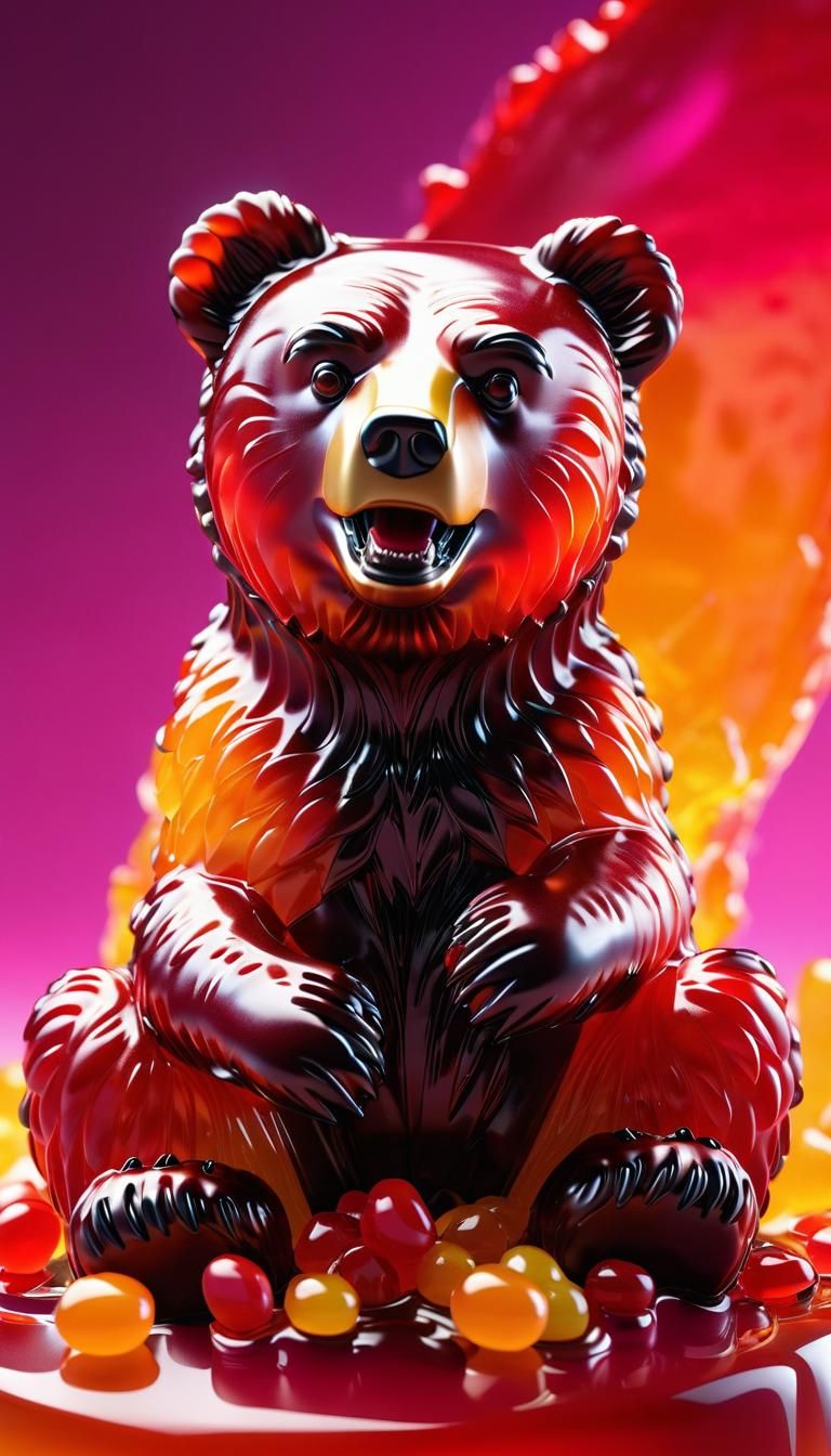 Hyperrealistic Jelly Bear Sculpture in Dramatic Lighting
