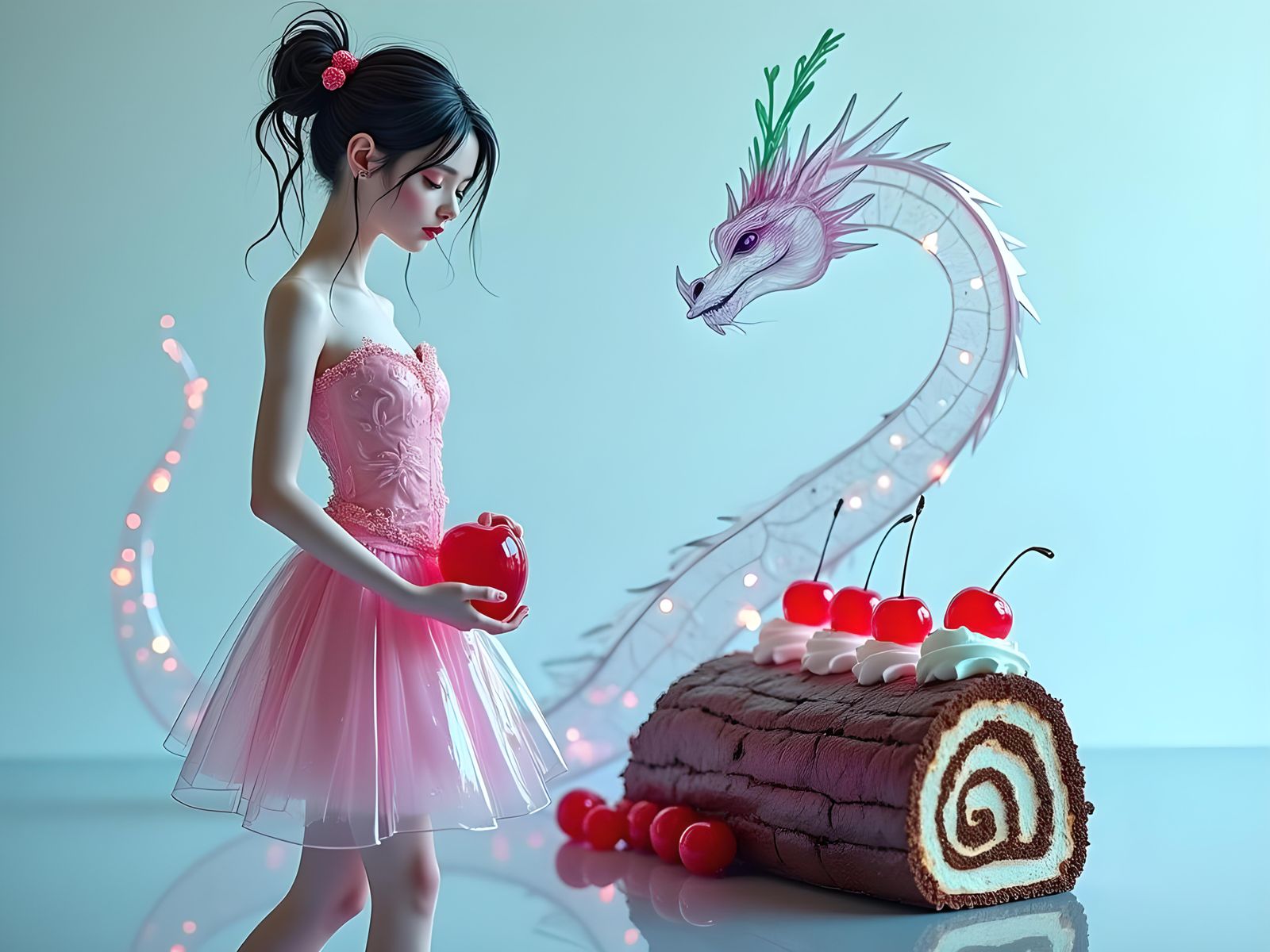 Glass Goth Girl and Dragon Figure