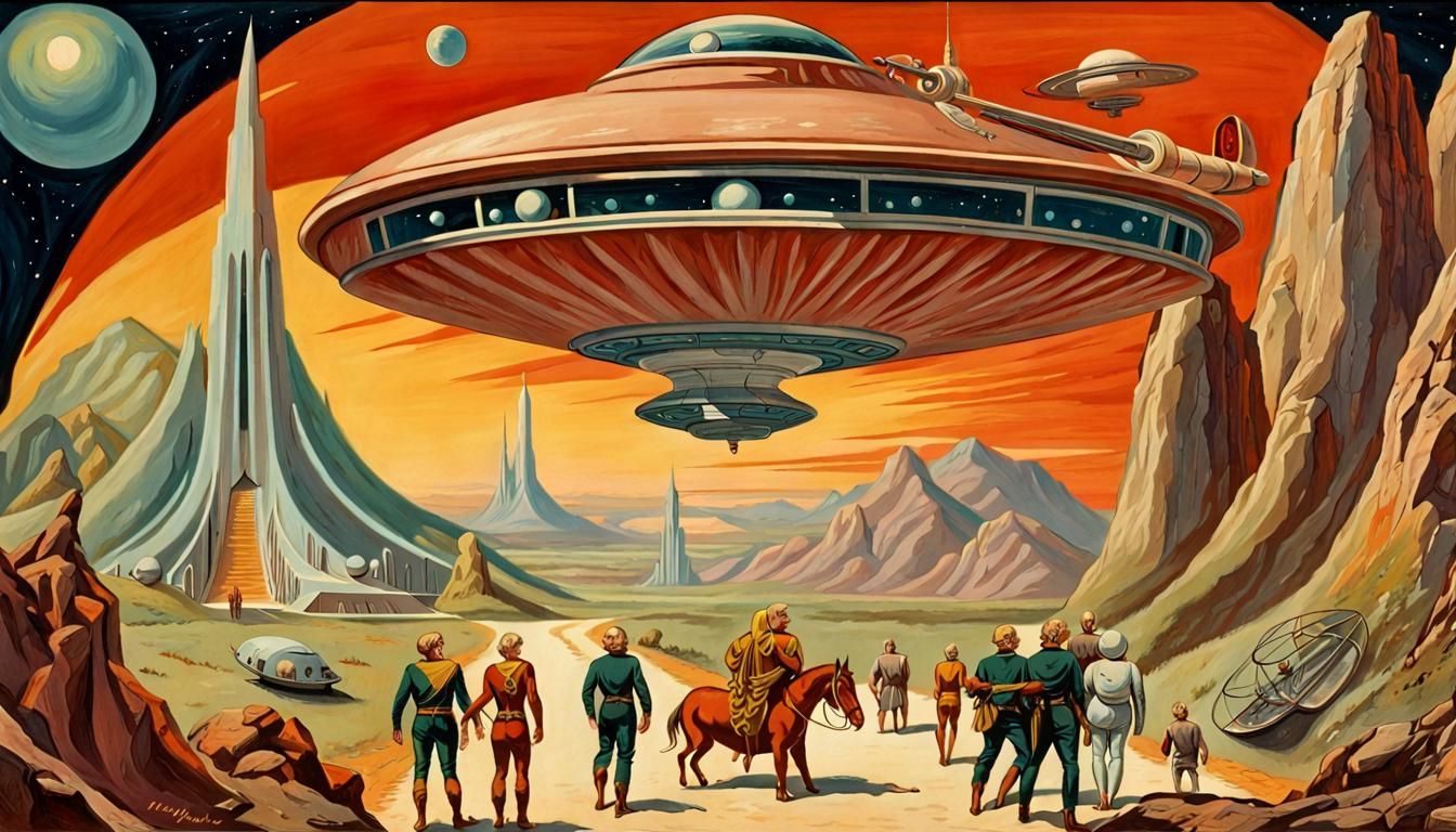 Flash Gordon And Friends Departing Spaceship On Planet Mongo, version 1.