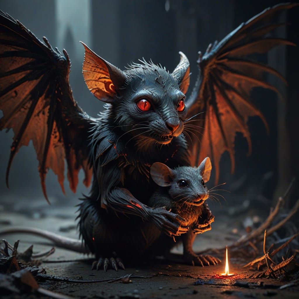 Dark Fantasy Imp with Rat in Gothic Style