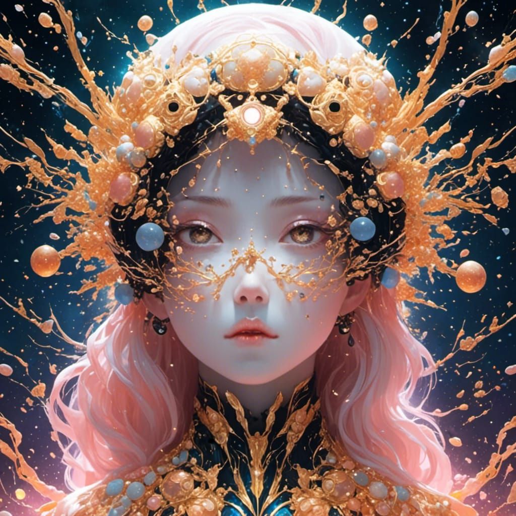 Veiled Girl with Sword in Origami Paper Style