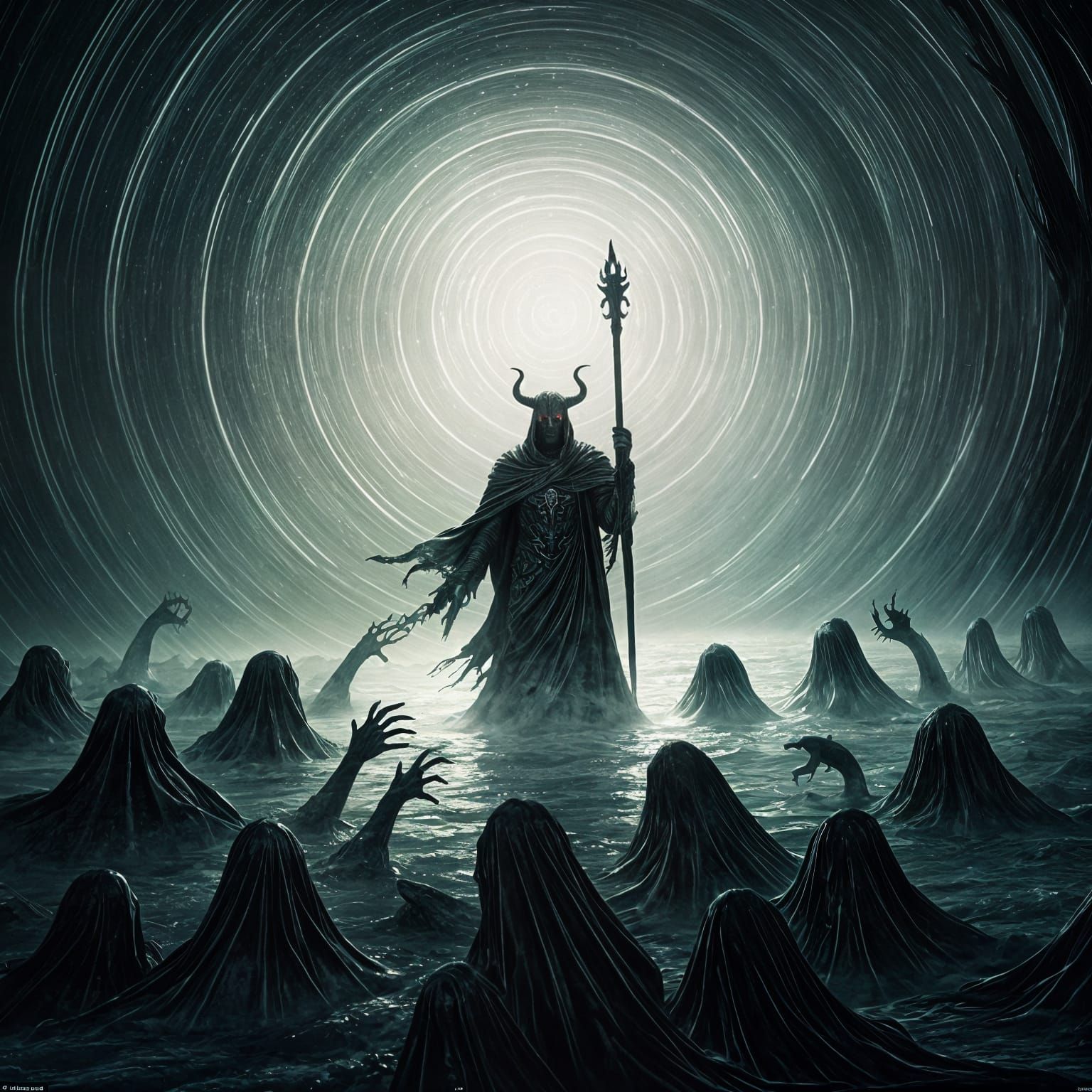 The Summoner Conducts a Dark Ritual in a Shadowy Realm