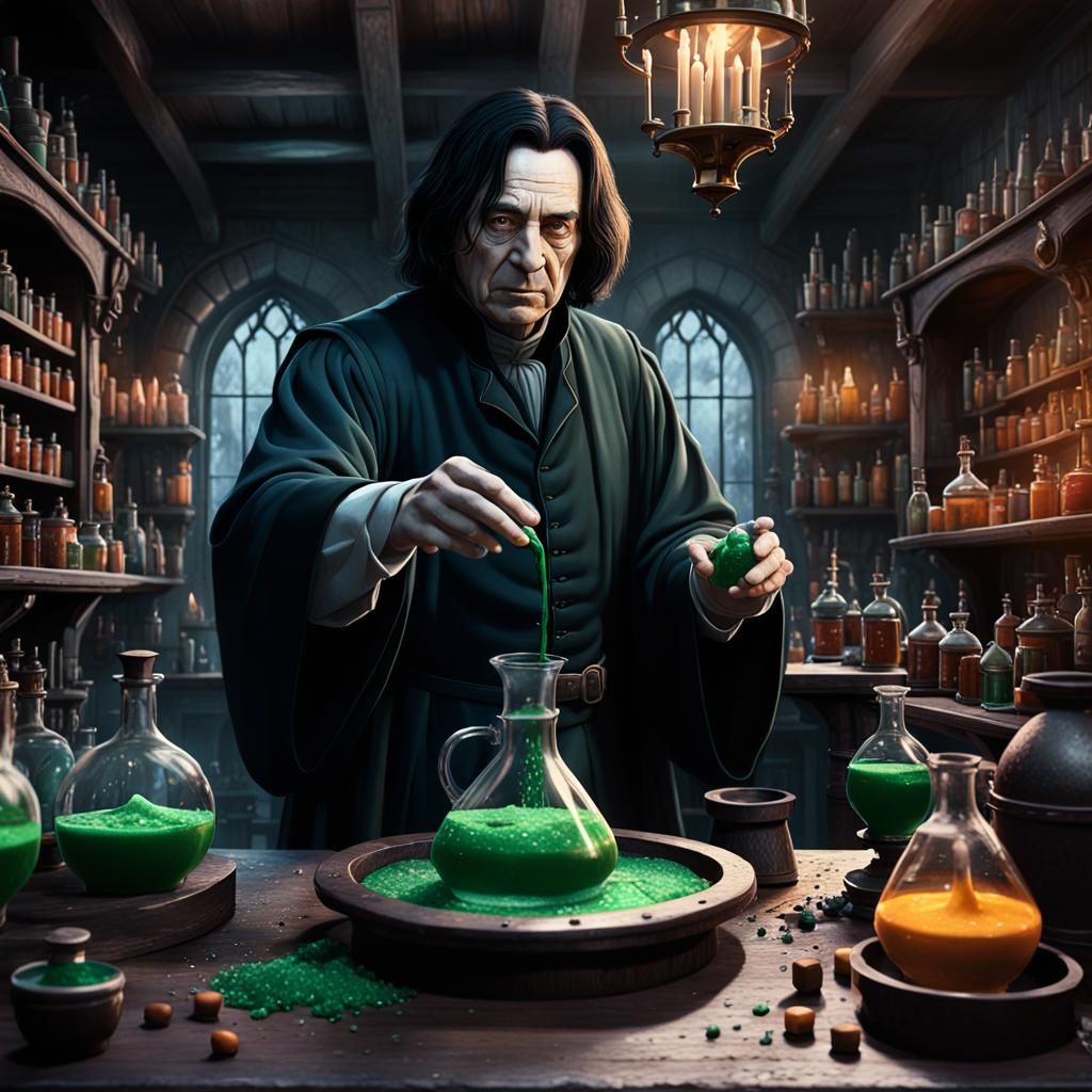 Severus Snape Potion Brewing: Detailed Fantasy Art