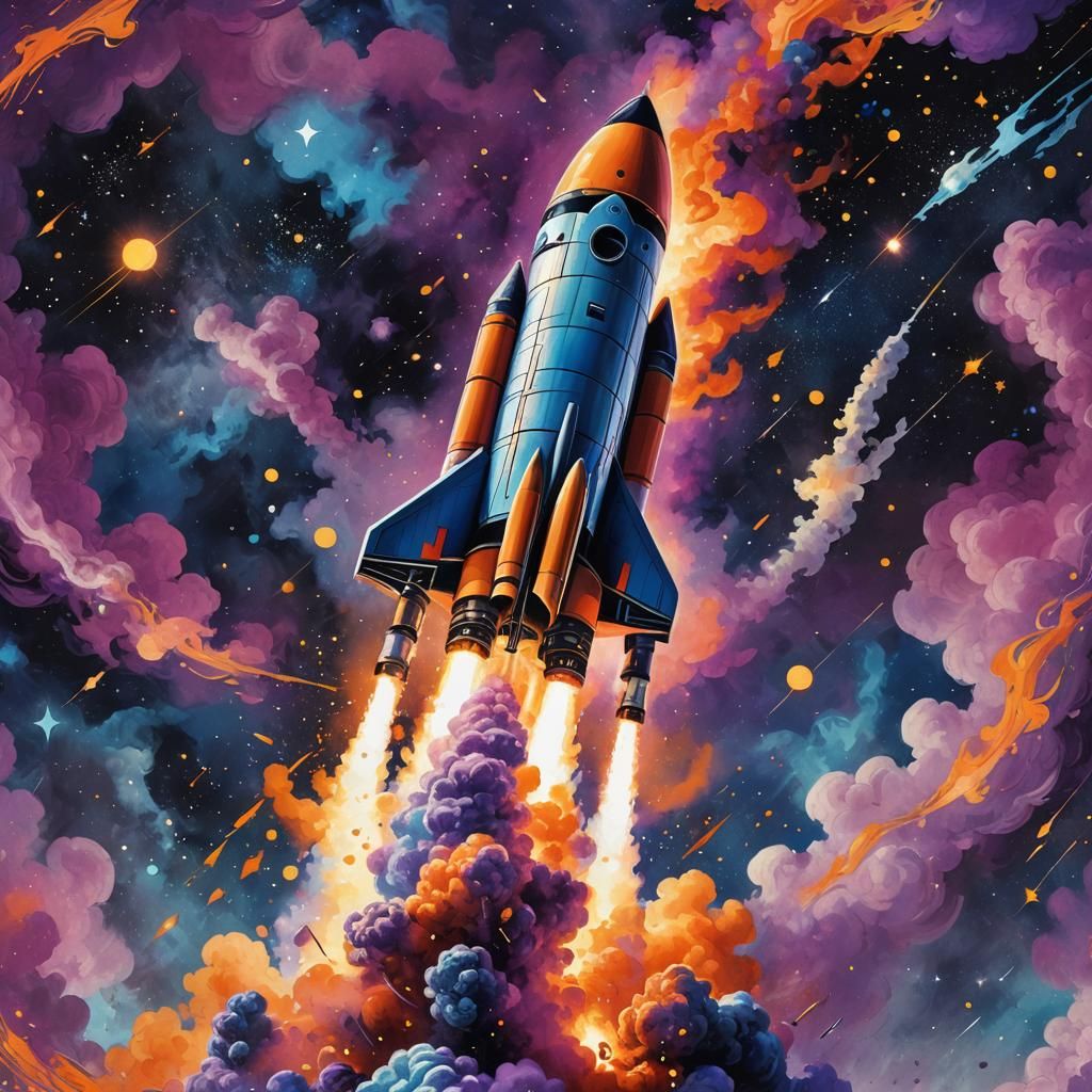 Cosmic Surrealism: Rocket Launch to the Moon