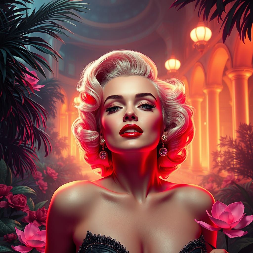 Ethereal Marilyn Monroe in Dreamlike, Futuristic Landscape