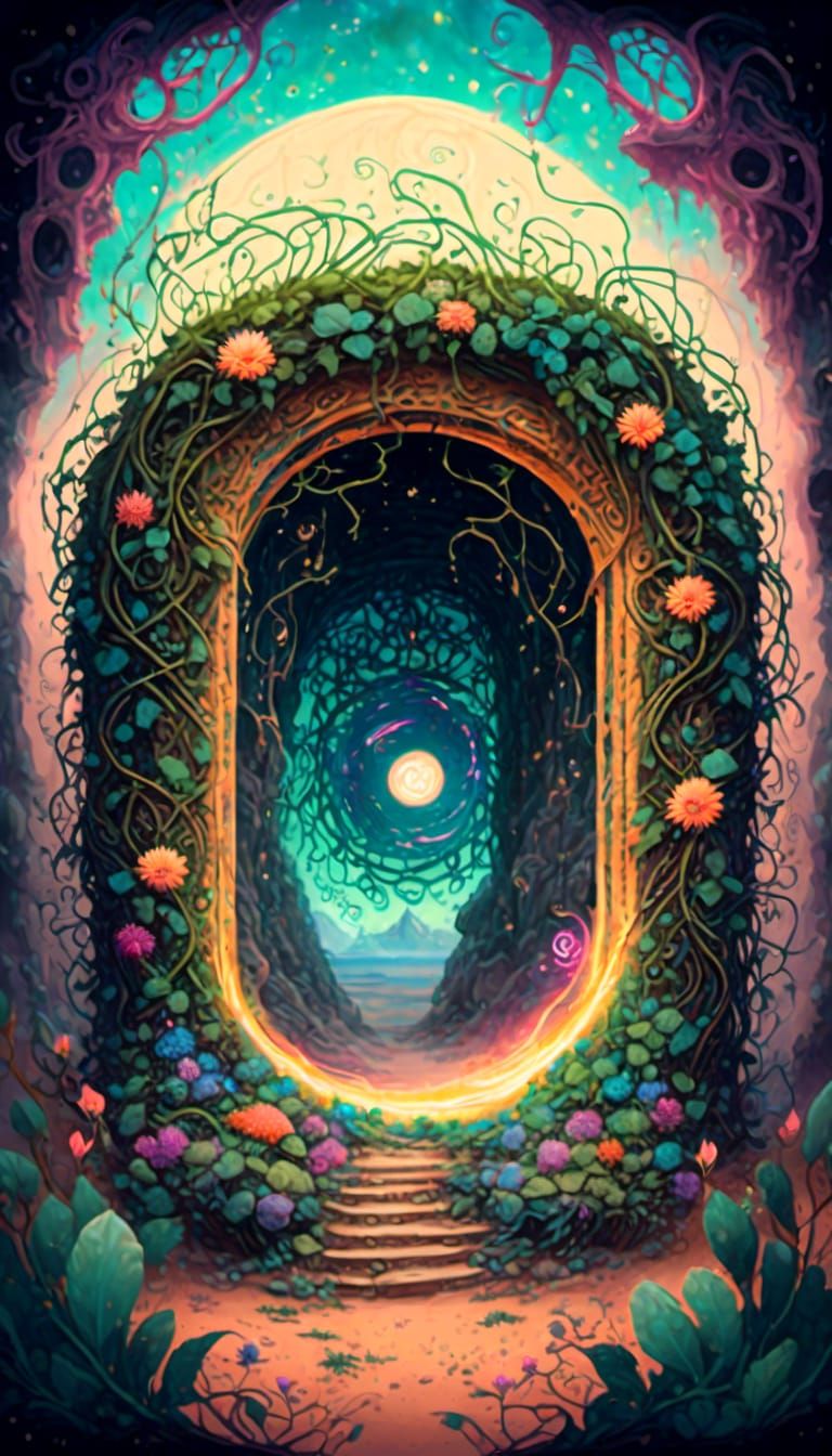 Magical Portal to Desert Ruin in Cosmic Expressionism