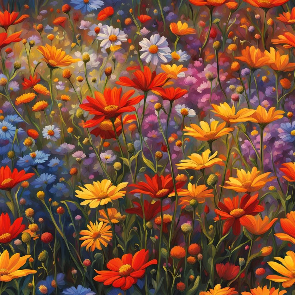 Hyperrealistic Field of Multicolored Wildflowers