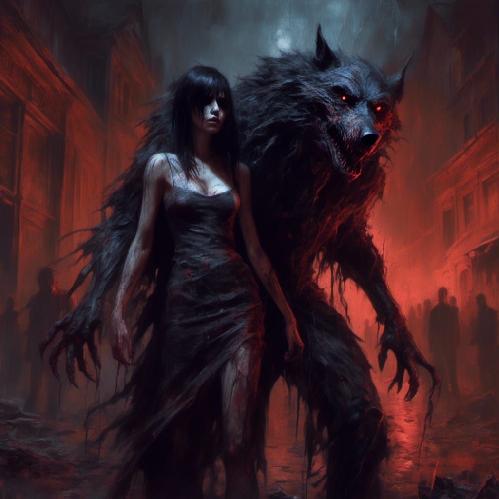 Hispanic Werewolf Protecting Goth Girl