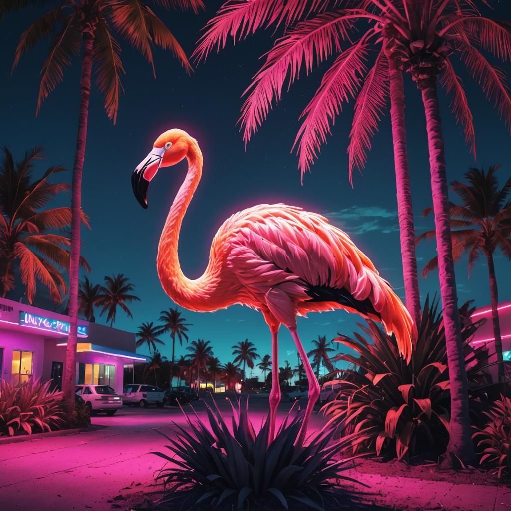 Synthwave Flamingo by Miami Palm Tree