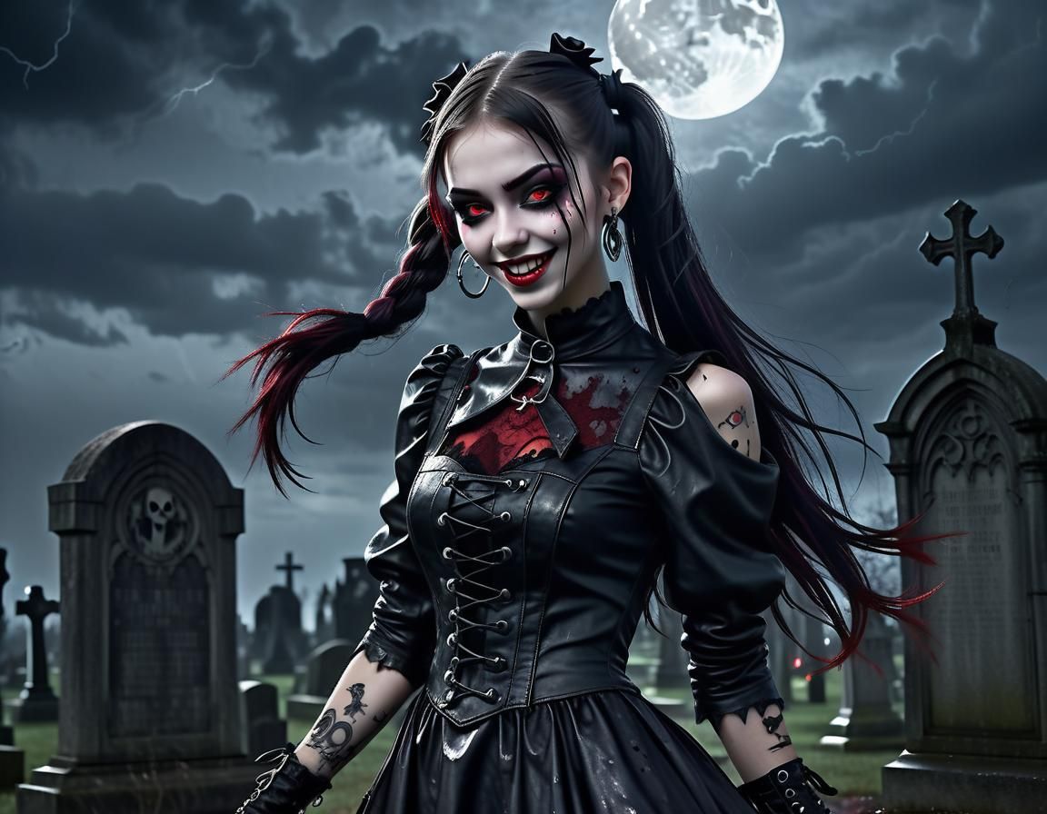 Gothic Teen Vampire Dances in Cemetery