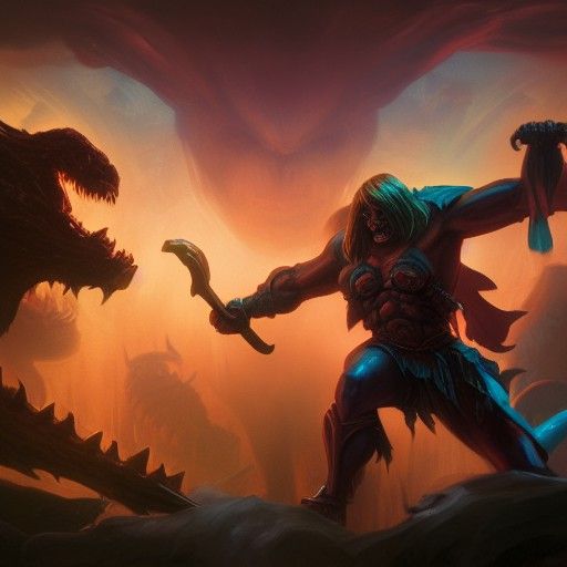 Epic He-Man vs Skeletor Battle Art