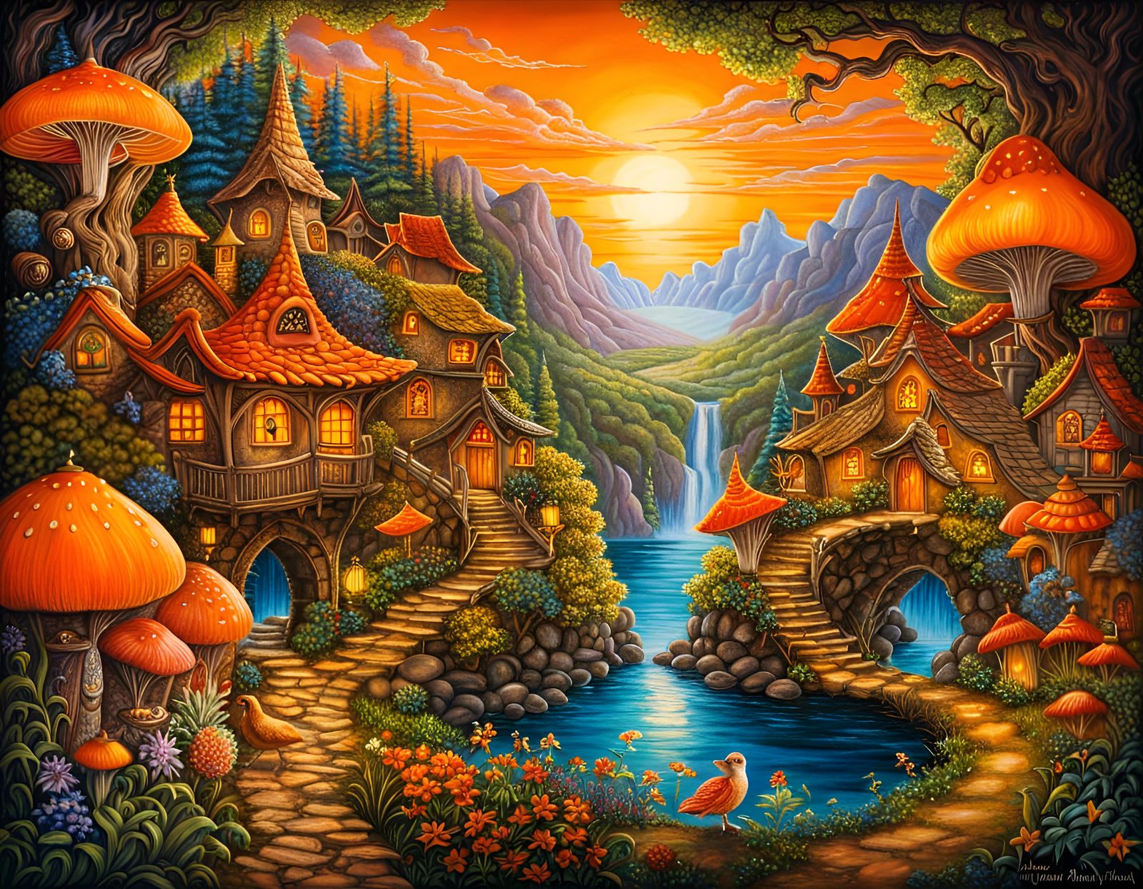 I Walk by the River, Fairy Village Scene