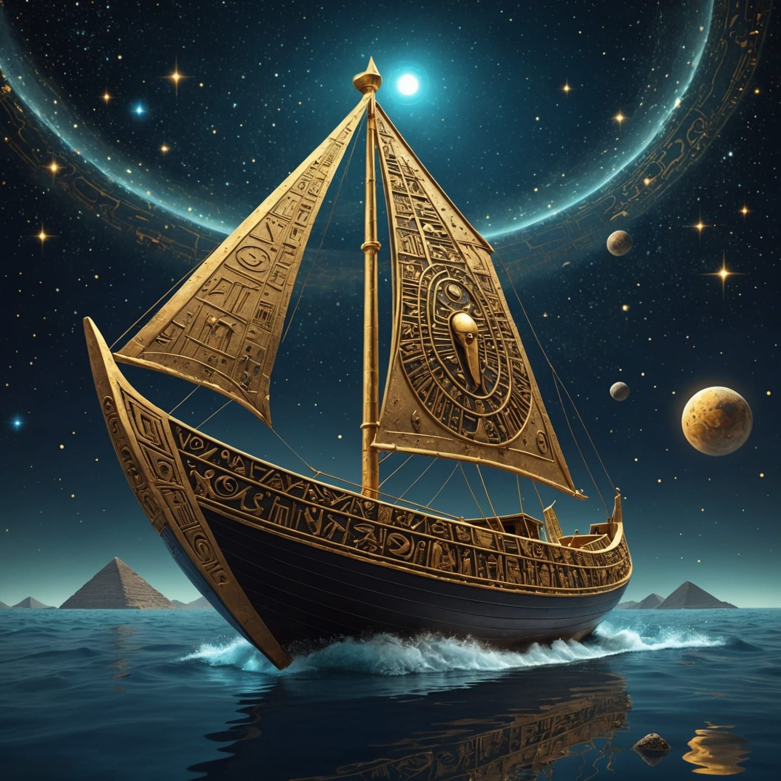 Egyptian Boat Journey Through the Cosmic Ocean