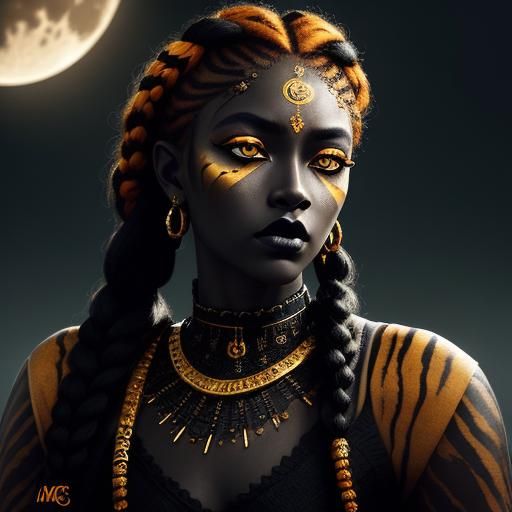 Striking Moon Goddess with Tiger Stripes