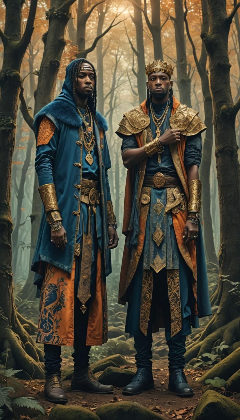 Rappers in Medieval Attire in Mystical Forest