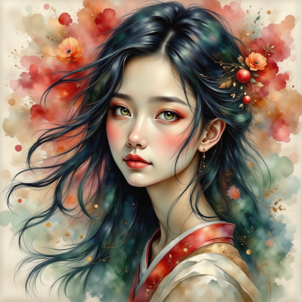 Watercolour of an Asian woman