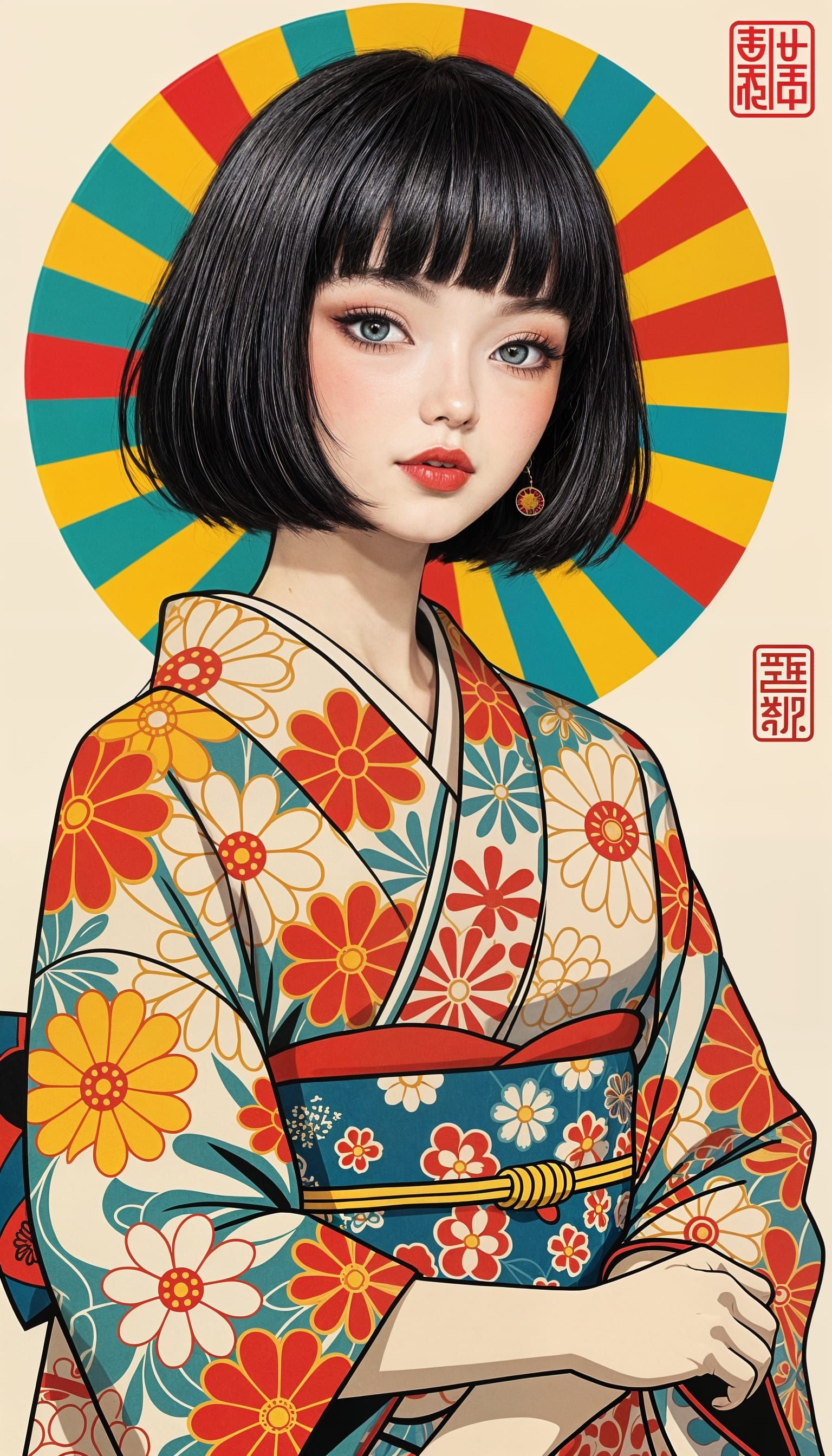 Young Woman in Harajuku Fashion: Detailed Line Art