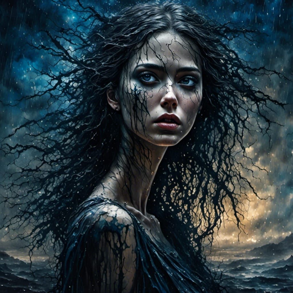 Blue Eyed Beauty Walks in the Rain