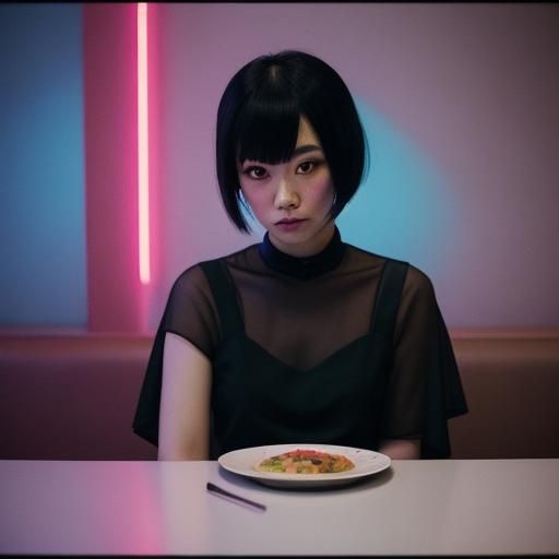 Pastel Goth Thai Woman Eating Sushi