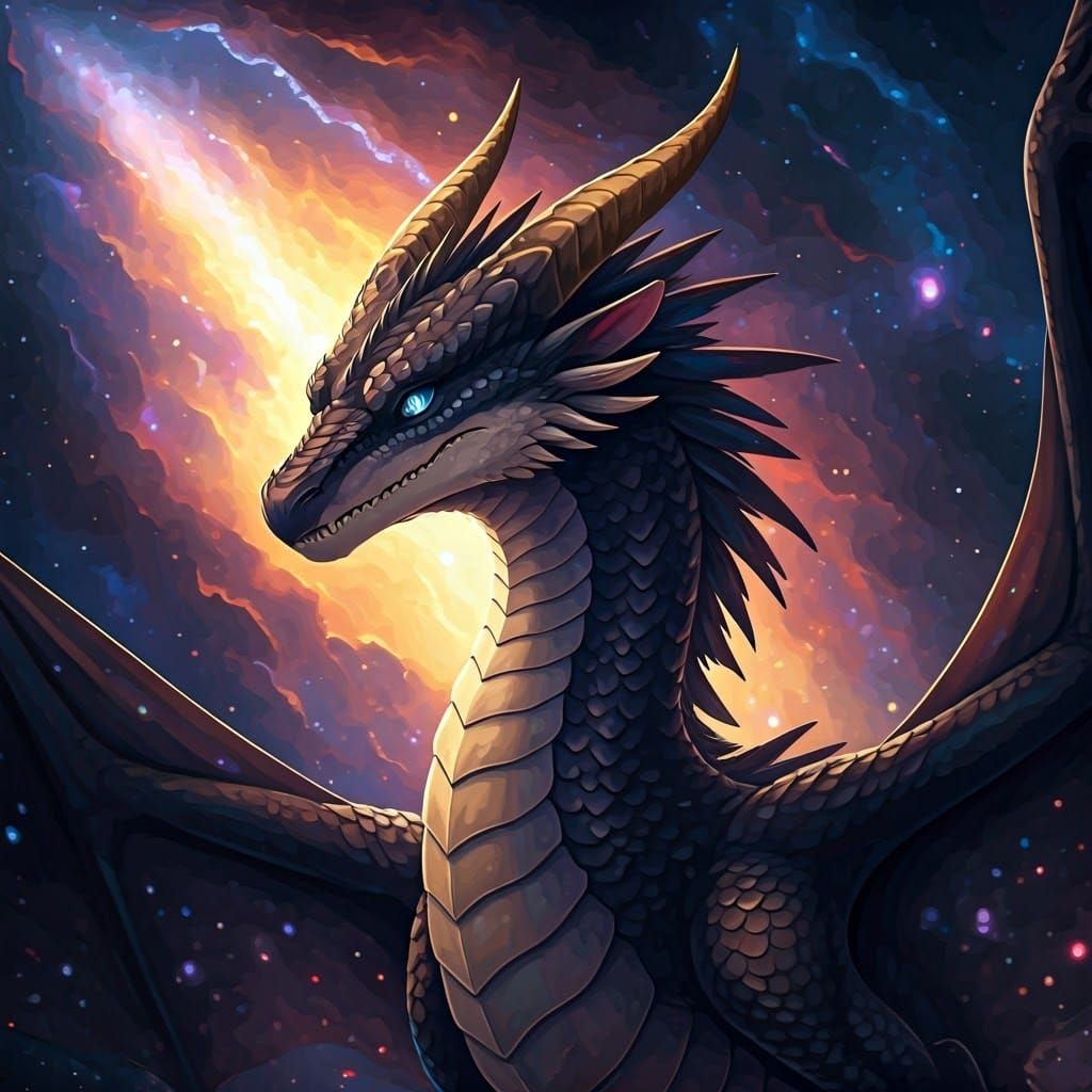 Nightfury Dragon Soaring Through Nebula: Anime Style