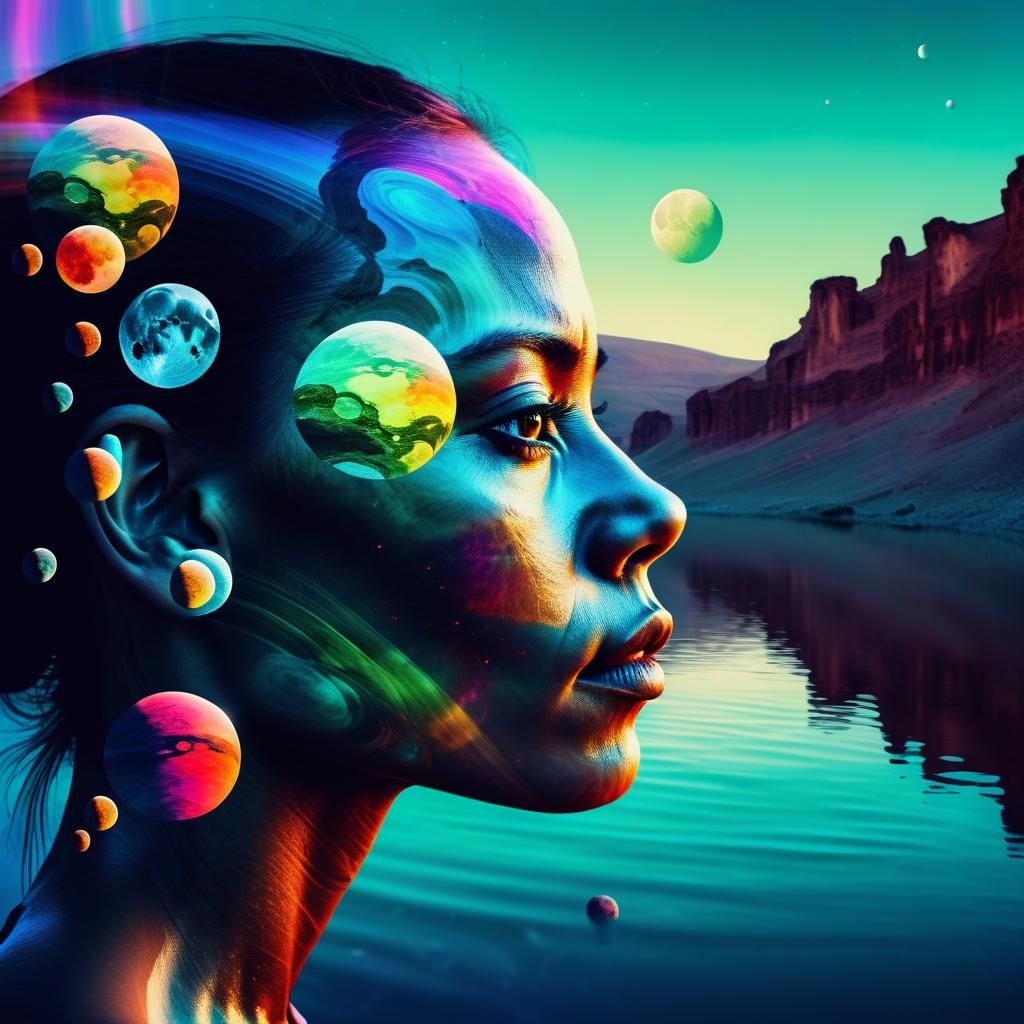 Double Exposure: Woman and Alien Planet