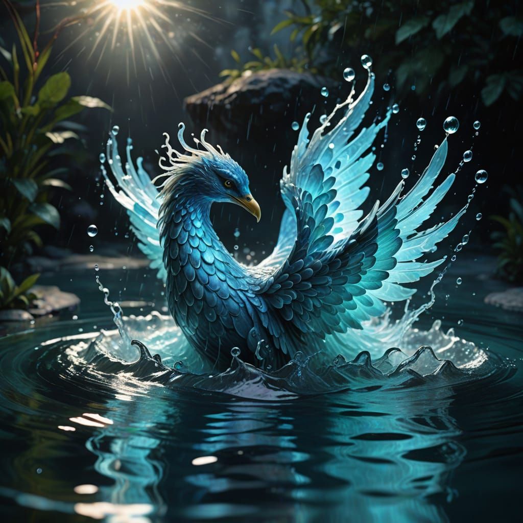 Ethereal Water Phoenix Rises in Mesmerizing Fantasy Art