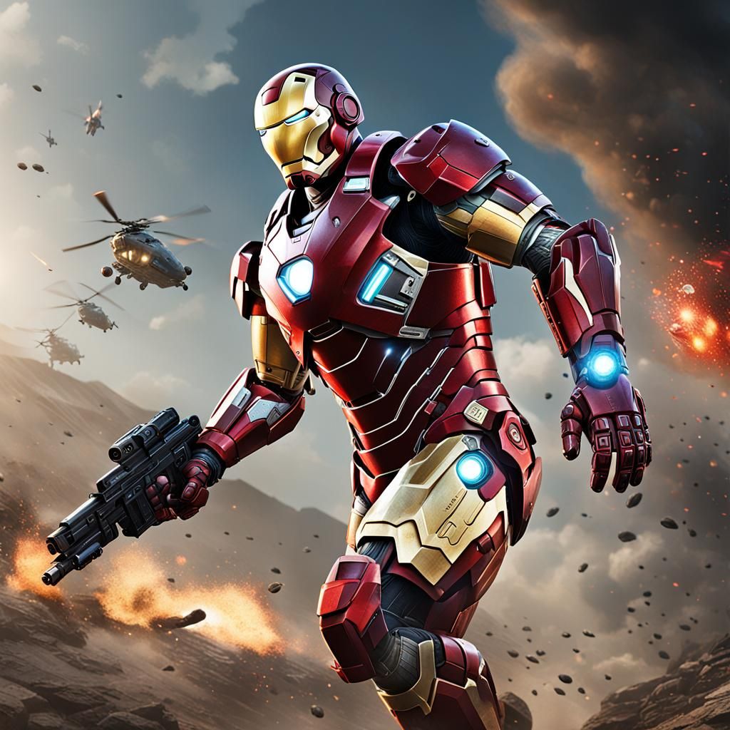 Iron Man Modern Warfare: Hyperrealistic Splash Art