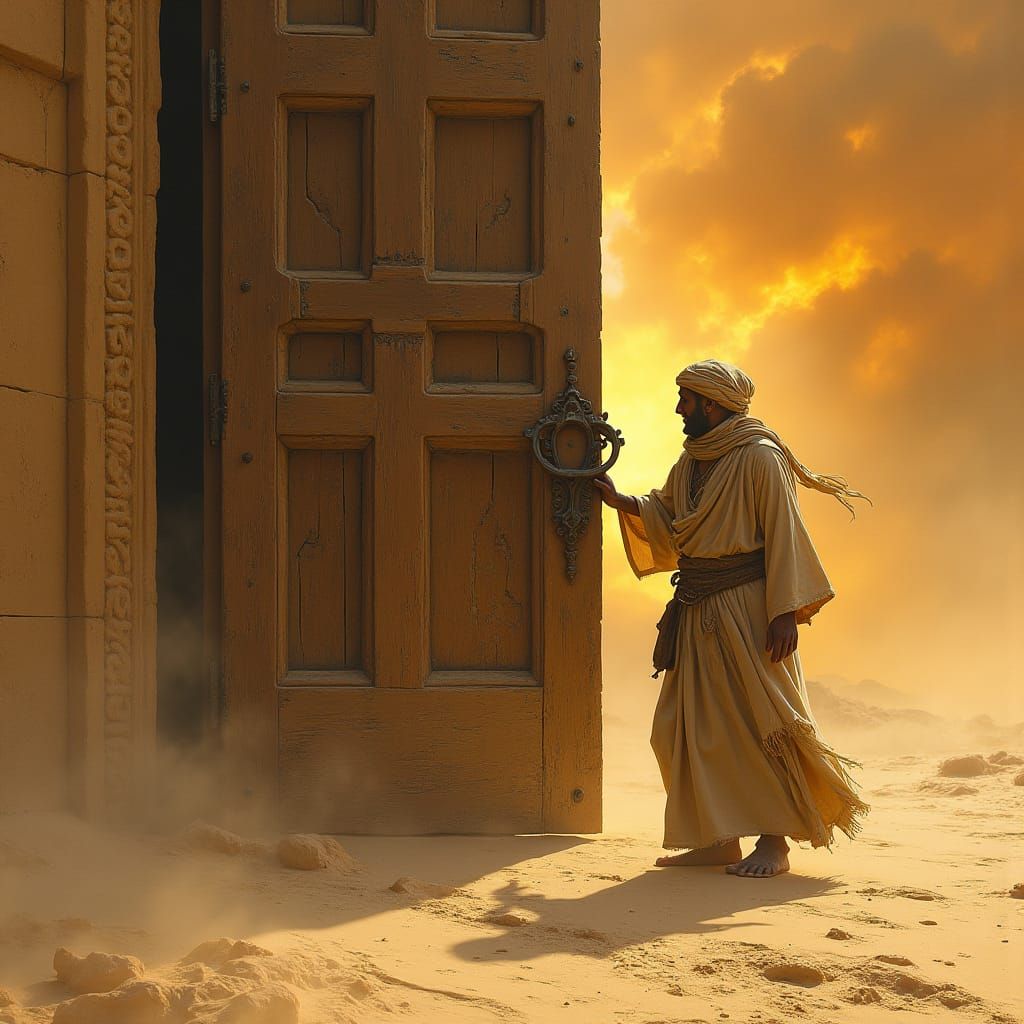 Desert Man at Palace Door in Surreal Style