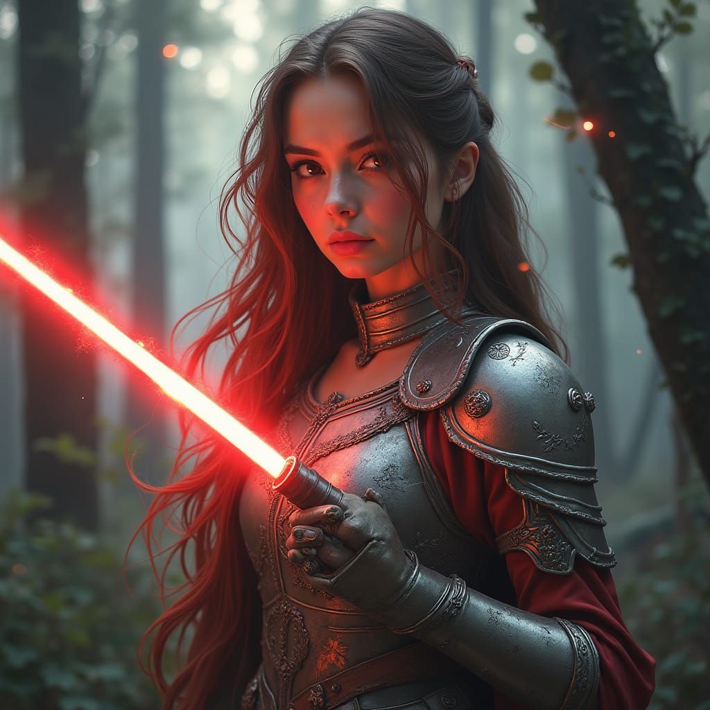 Ethereal Warrior Princess in Vibrant Mystical Forest