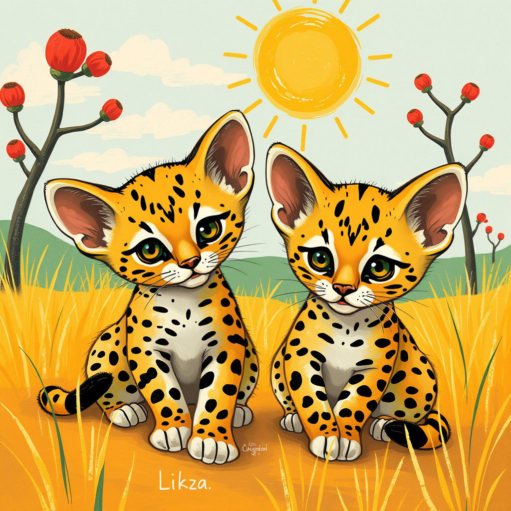 Savannah Kittens Playing in Sunny Landscape