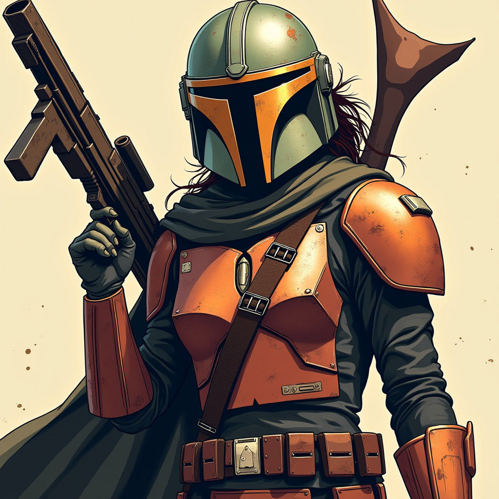 Female Mandalorian Warrior in Beskar Armor, Anime Style