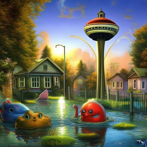 Cute flooded Seattle neighborhood