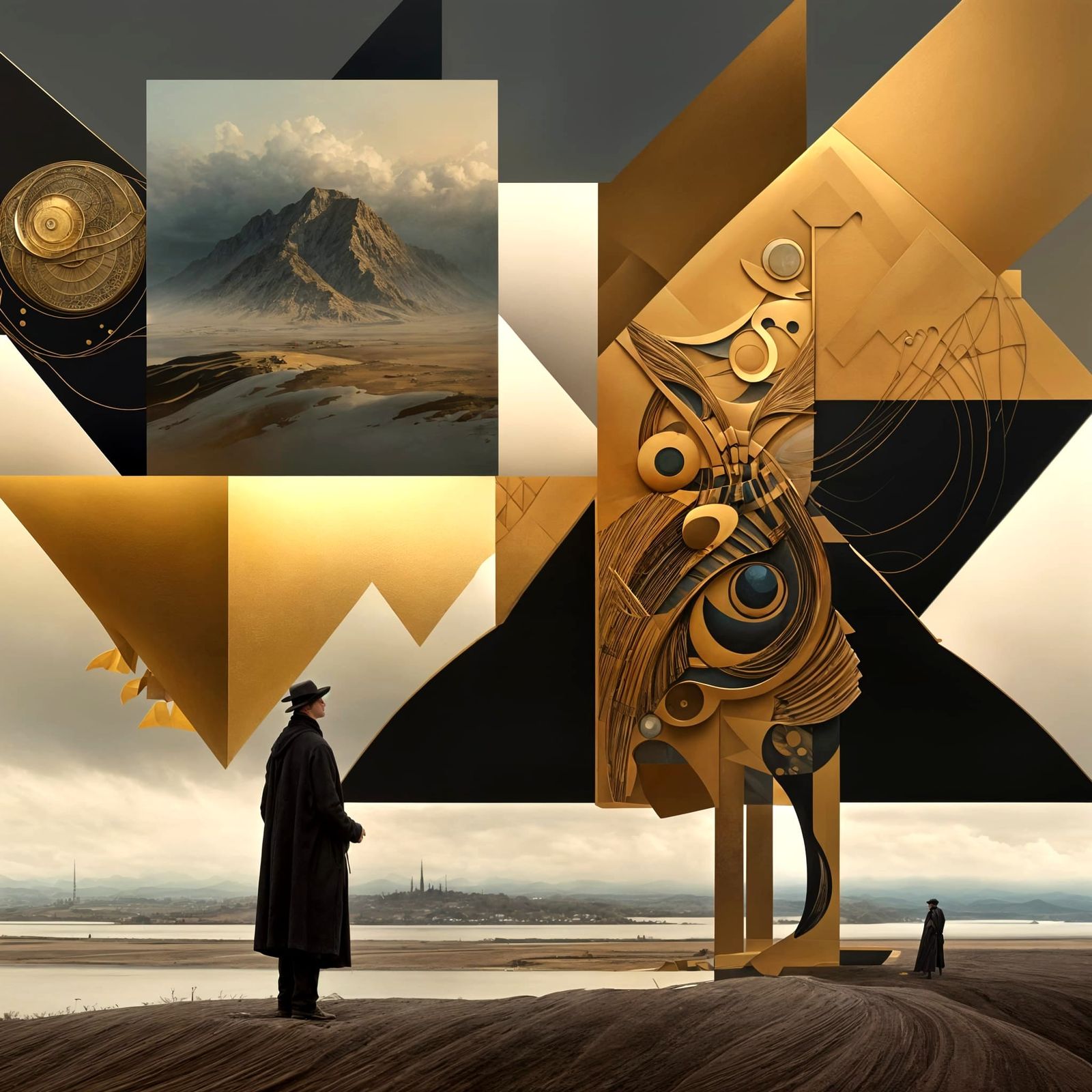 Golden Abstract Cycles in Matte Painting Style