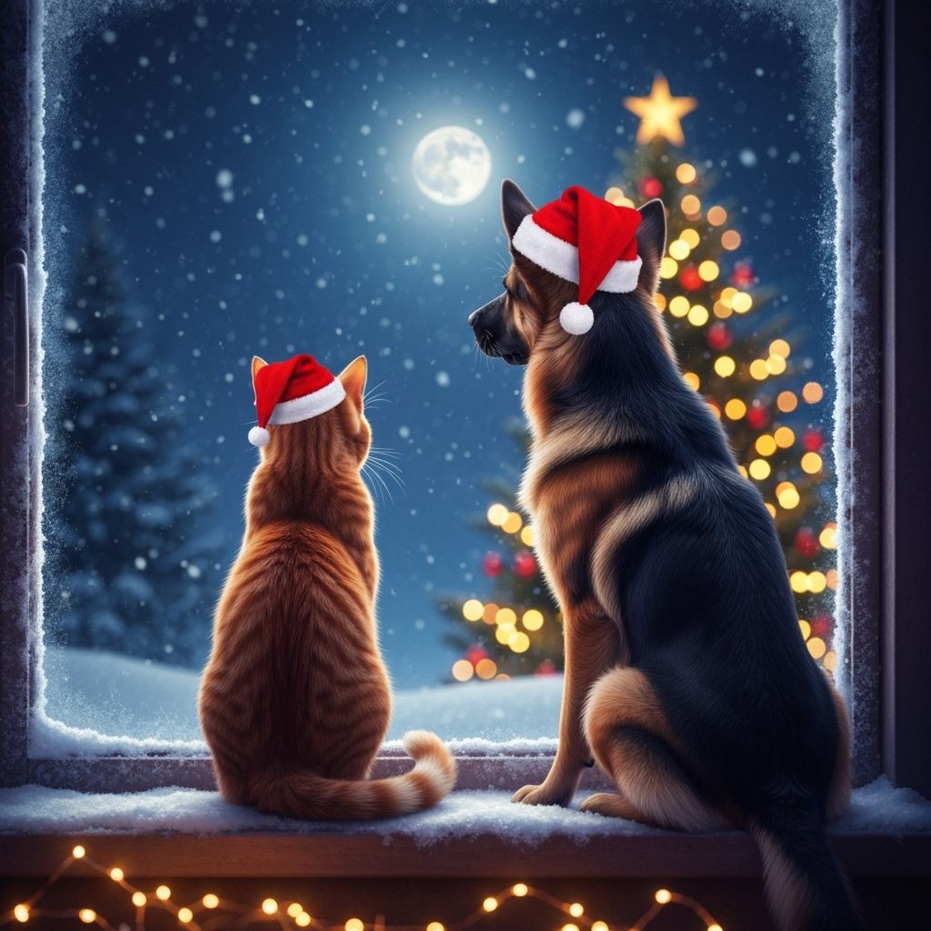 Cozy Winter Night Scene with Animals Indoors