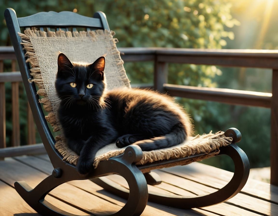 Sleeping Kitten on Sunny Deck as Matte Painting