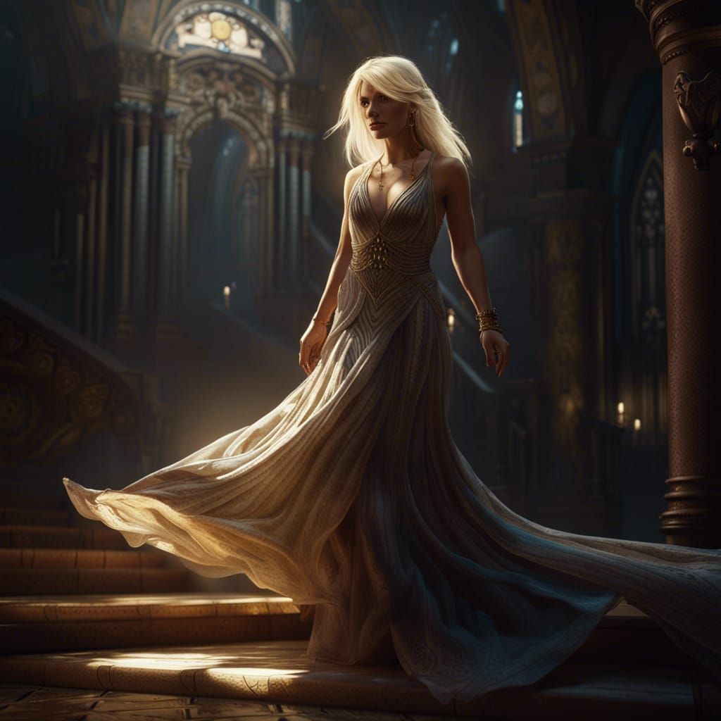 Blonde Woman in Flowing Dress: Dark Fantasy Art