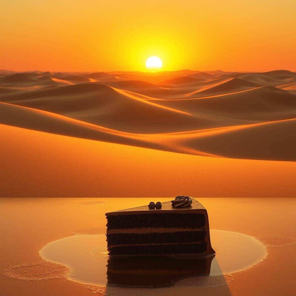 Desert Sunset with Chocolate Cake Mirage