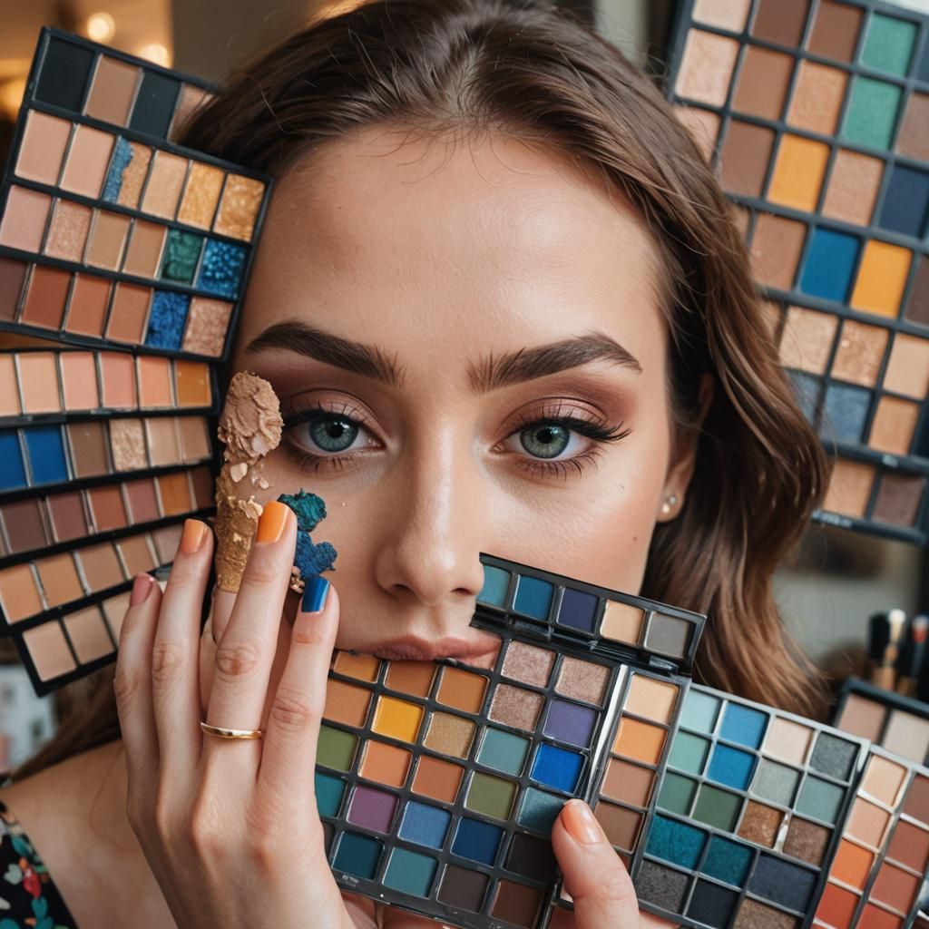 Woman with Giant Eyeshadow Palette