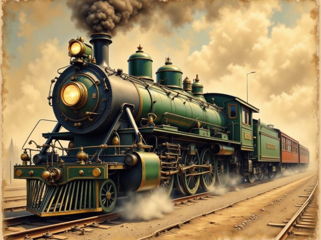 Steampunk Locomotive in Sepia Tones