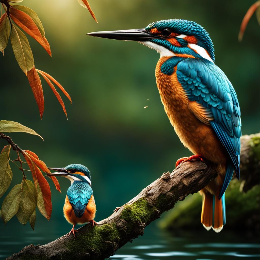 Kingfisher Bird with Fish: Hyperrealistic Digital Painting