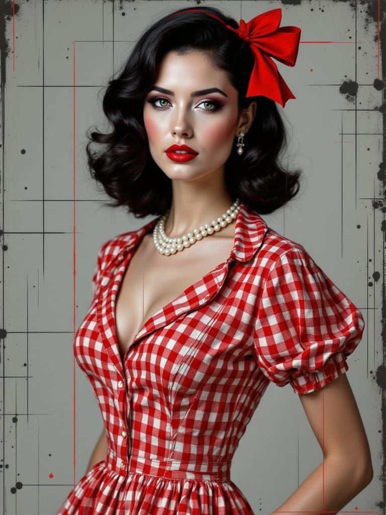 A Retro Woman in a Polka Dot Dress with a Vintage Smile