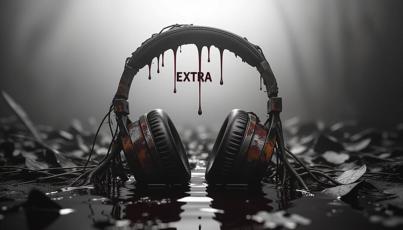 Worn Headphones Encased in Nature: Noir Photography