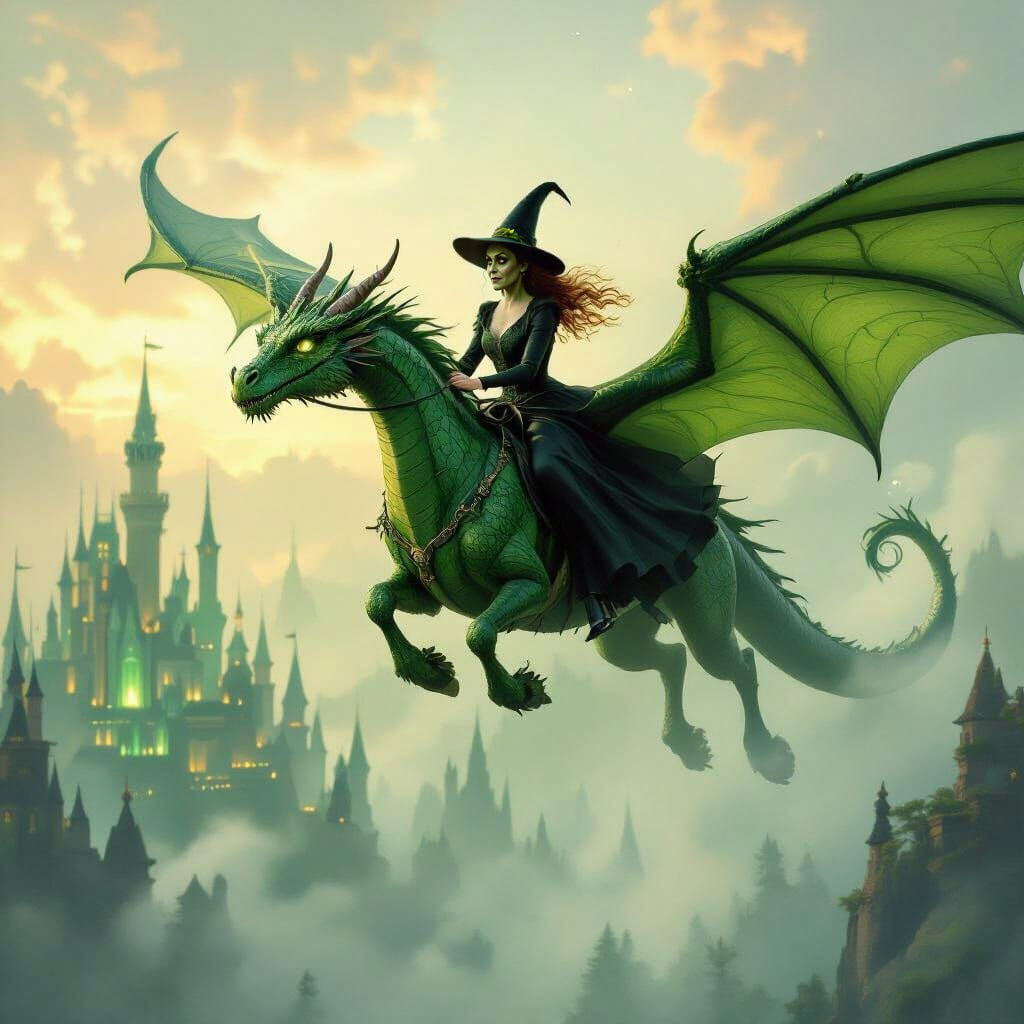 Witch on Green Dragon Above Emerald City