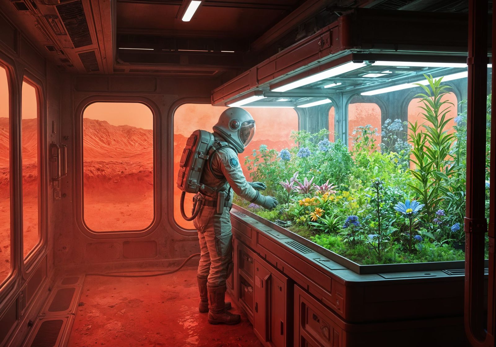 Martian Botanist Cultivating Glowing Flora